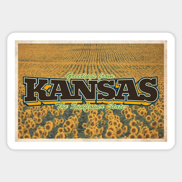 Greetings from Kansas - Vintage Travel Postcard Design Sticker by fromthereco